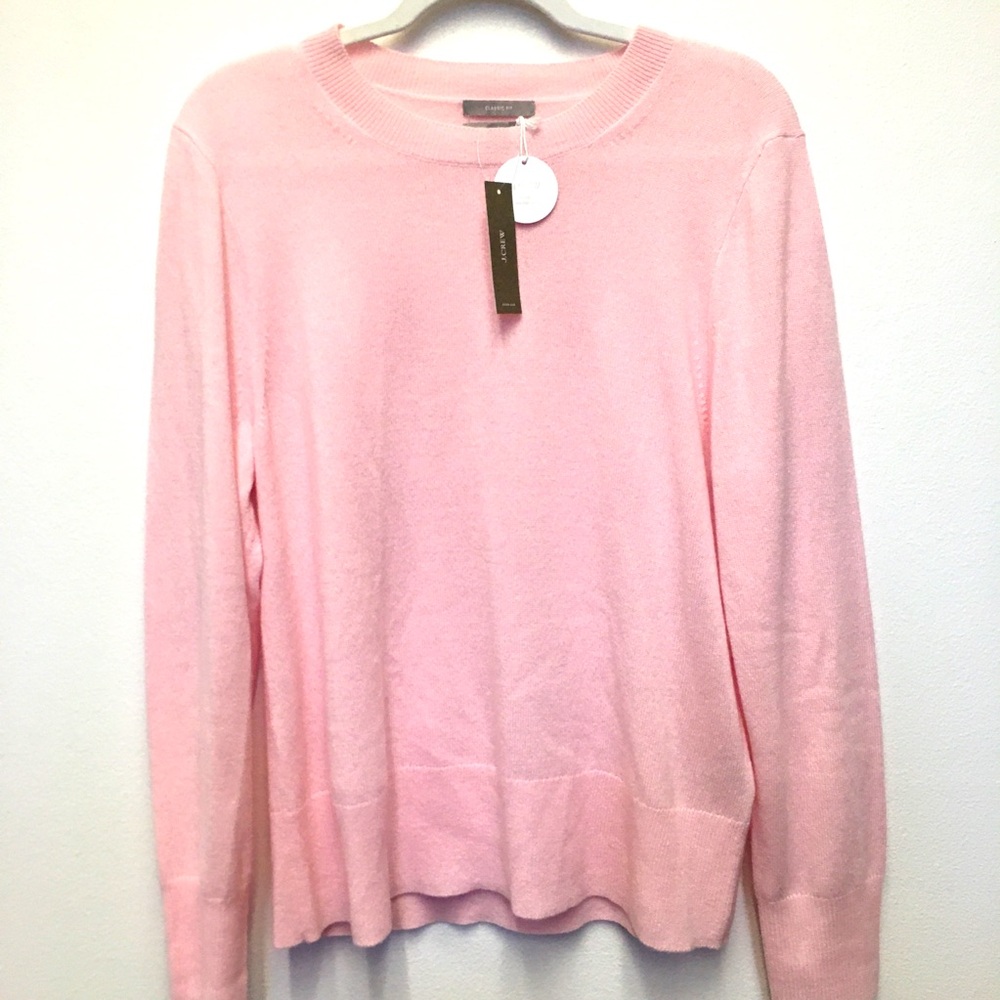 J Crew 100% Cashmere Classic Fit Crewneck Sweater Medium Pink Preppy Super